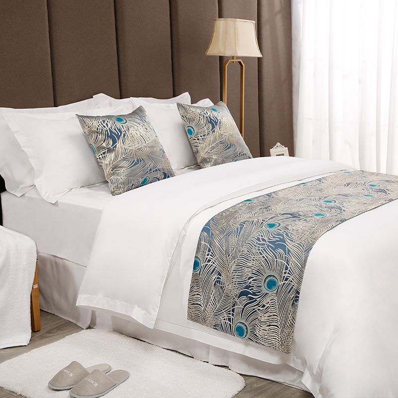 Conjunto de corredor de cama e capa de almofada em jacquard de poliéster para hotéis e resorts